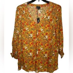 Jones New York yellow w/orange floral print 1X